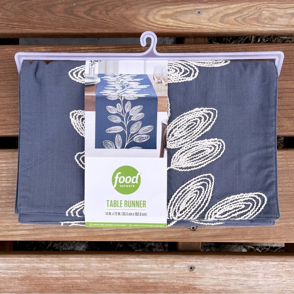 Food Network | New Gray Chunky Embroidered Table Runner, 14 x 72”